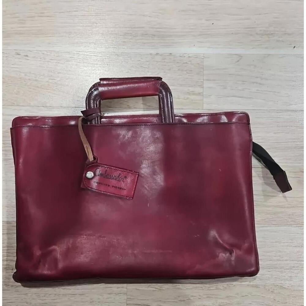 Ambassador Genuine Pigskin 16"x 11"Attache Portfolio Bag Satchel Brief Case VTG